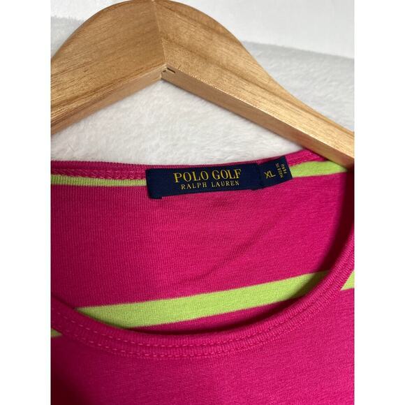 Polo Ralph Lauren Golf Big Pony Pink Lime Green Stripe Tshirt sz XL Preppy - Picture 3 of 7